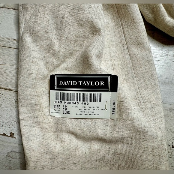 David Taylor blazer Rayon Polyester Linen blend Cream 48L NWT - Picture 6 of 12